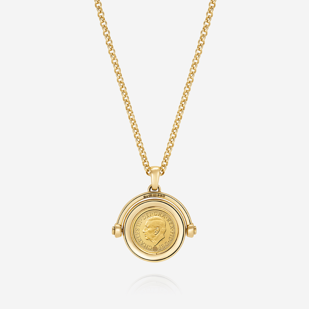 886 Royal Mint Necklaces 886 2026 Quarter Sovereign Coin Spinner with 18ct Yellow Gold Chain