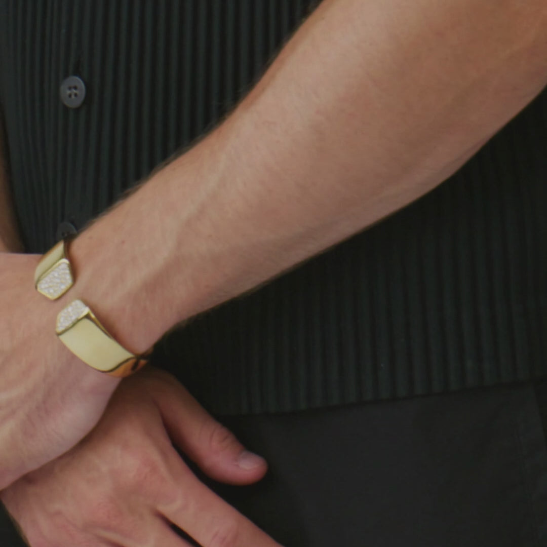 Aurum Bullion Pavé Open Cuff, 18ct Yellow Gold