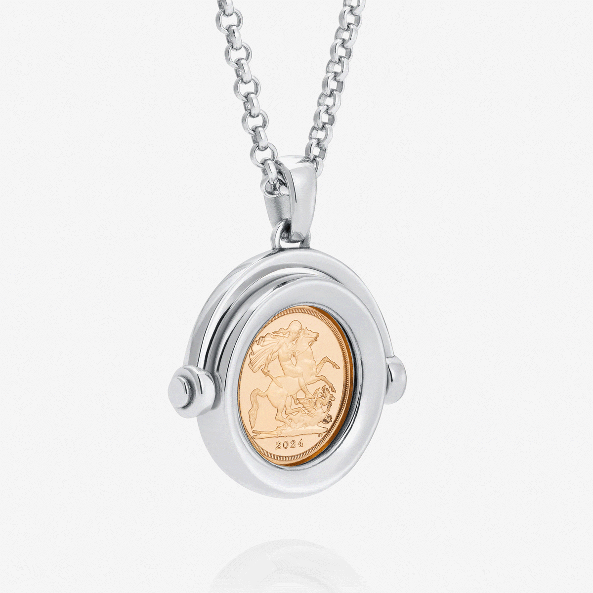 886 Quarter Sovereign Spinning Pendant with Chain Sterling Silver 886