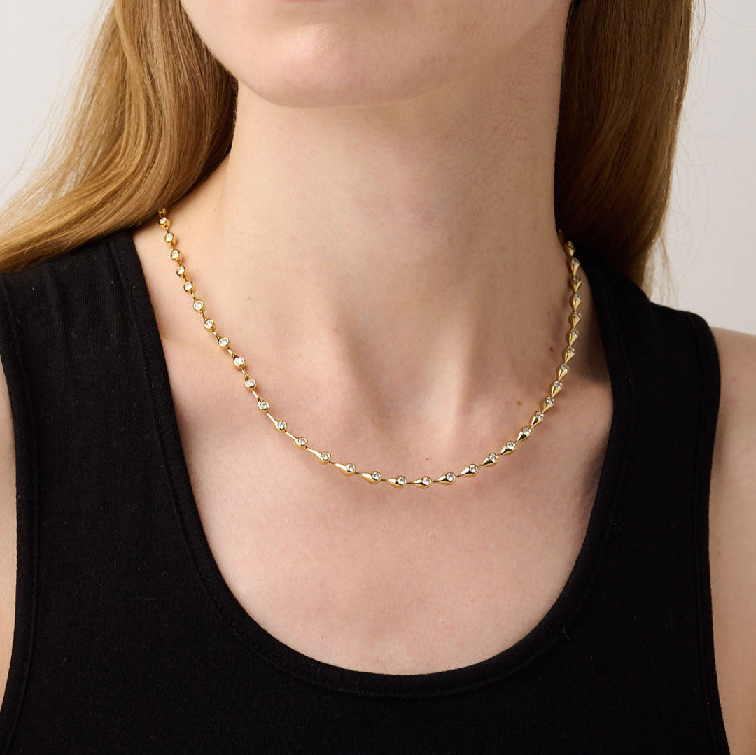 Teardrop Diamond Small Tennis Necklace, 18ct Yellow Gold