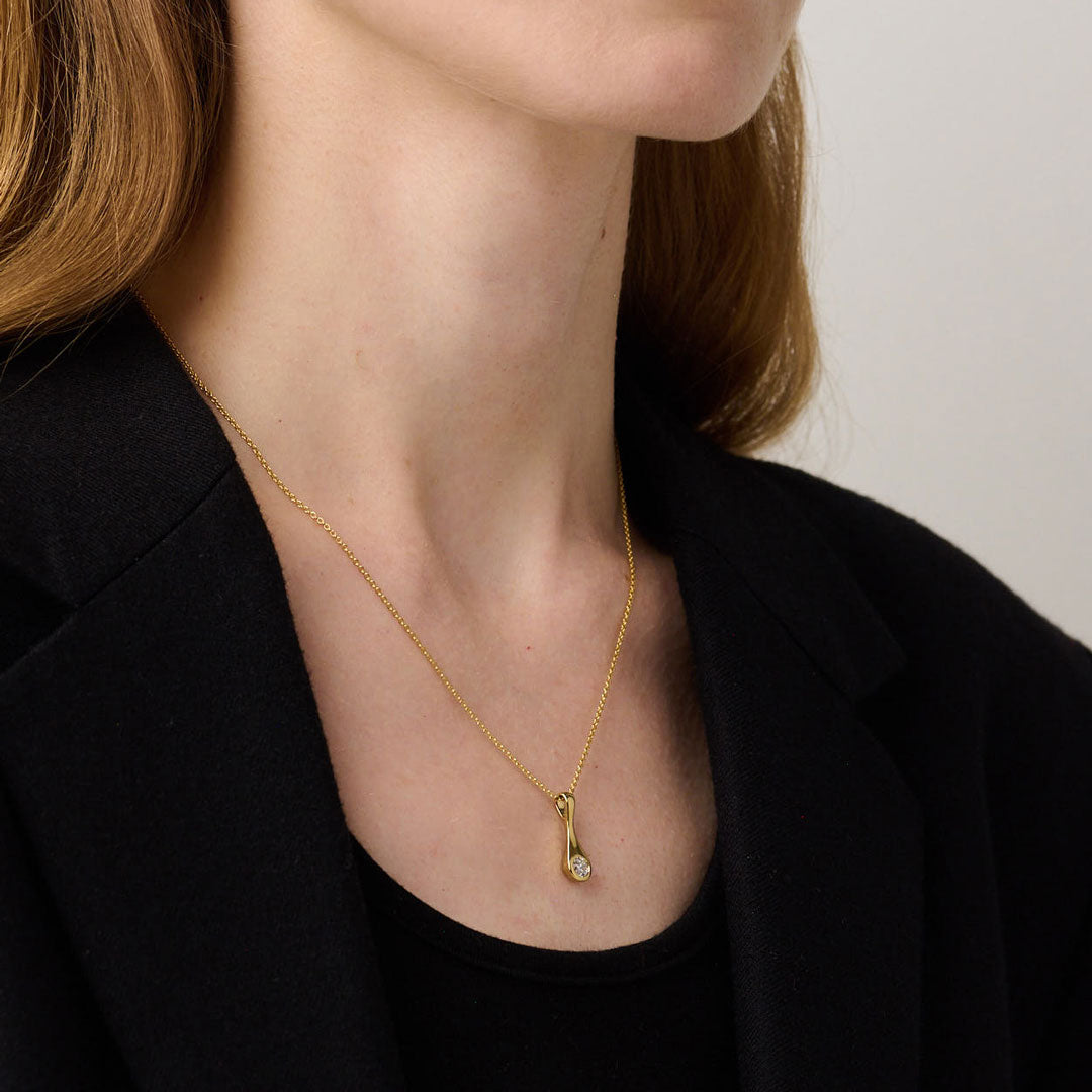 Teardrop Diamond Small Pendant with Trace 18 inch Chain, 18ct Yellow Gold