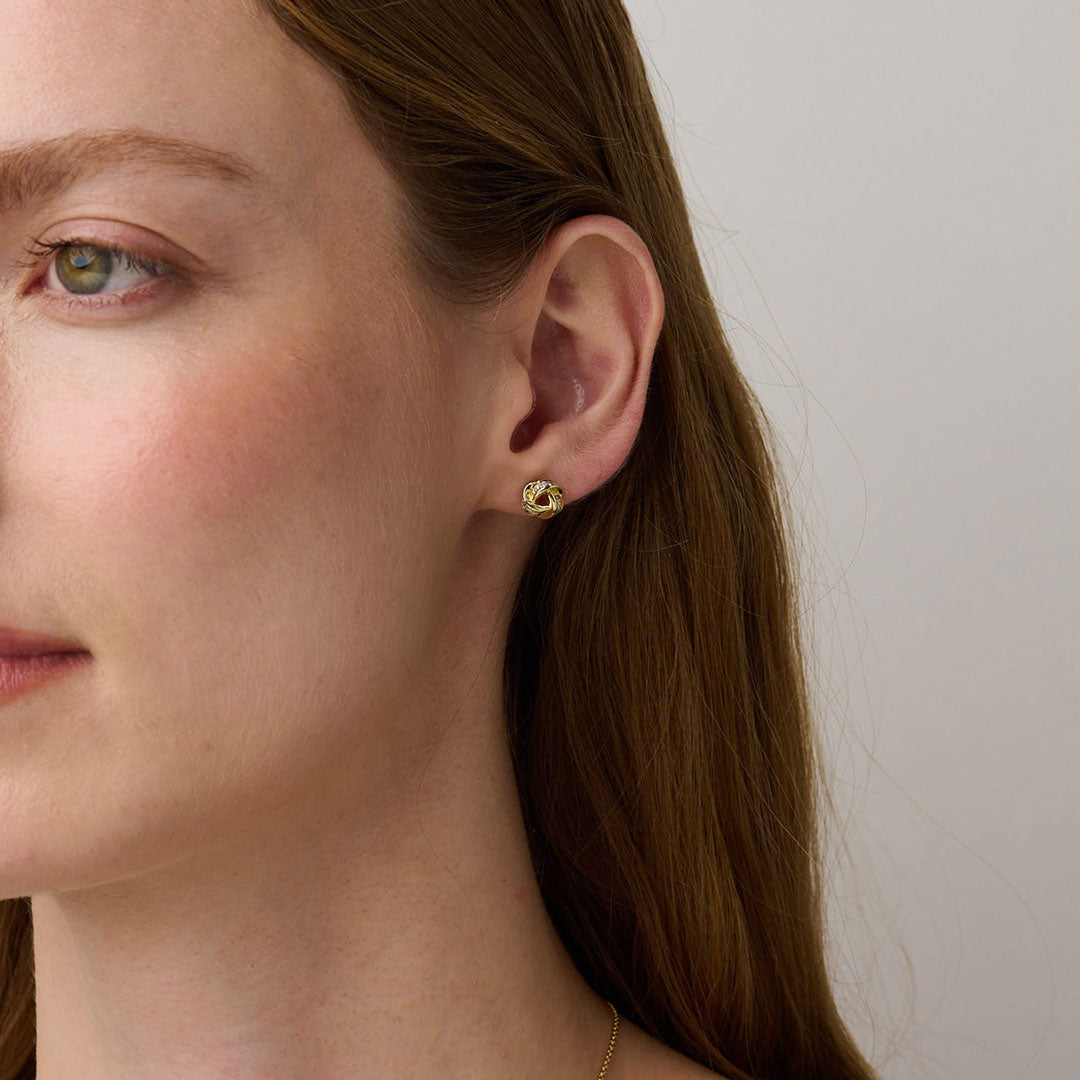 886 Royal Mint Earrings Diamond Knot Stud Earrings, 18ct Yellow Gold