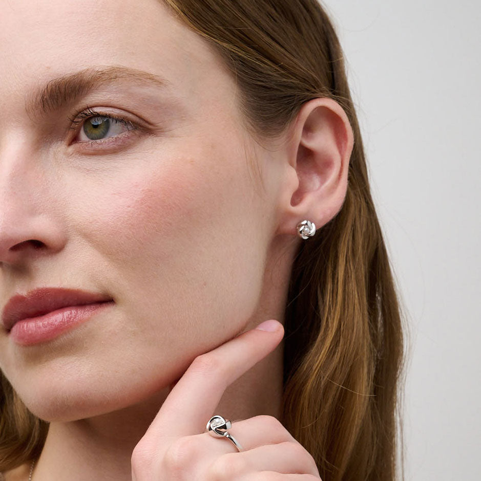 886 Royal Mint Earrings Pearl Knot Stud Earrings, Sterling Silver