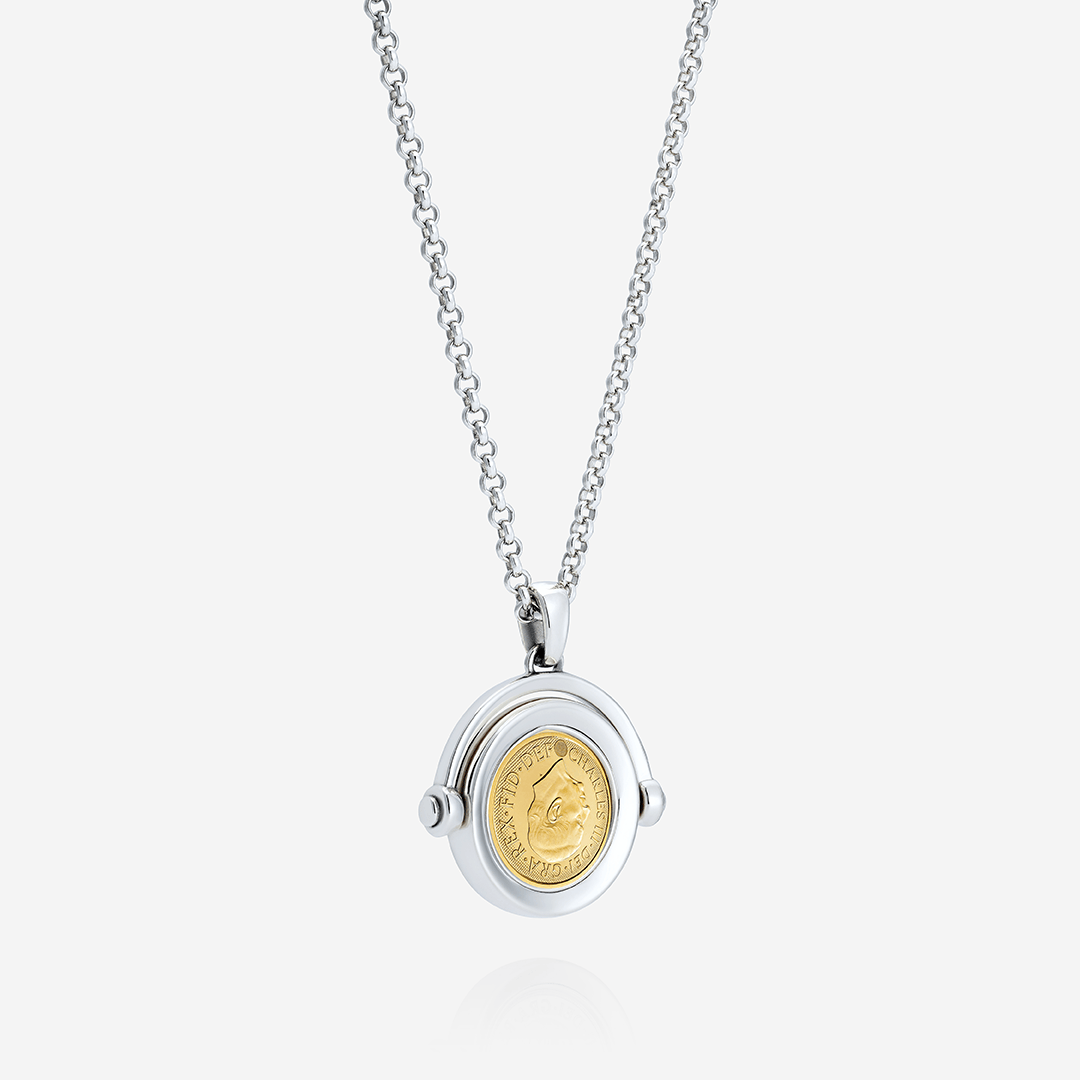 886 Royal Mint Necklaces 886 2026 Quarter Sovereign Spinning Pendant with Chain Sterling Silver