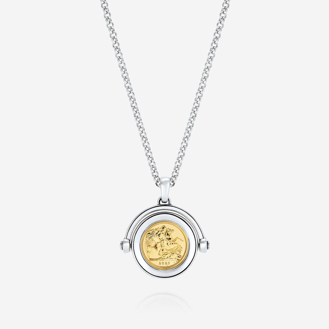 886 Royal Mint Necklaces 886 2026 Quarter Sovereign Spinning Pendant with Chain Sterling Silver
